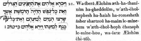 Dieu créa les grands poissons et tous les animaux vivants qui se meuvent, et que les eaux produisirent en abondance selon leur espèce; il créa aussi tout oiseau ailé selon son espèce. Dieu vit que cela était bon. 