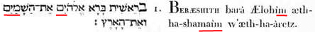 I. PREMIEREMENT-EN-PRINCIPE, il-créa, Ælohîm (il détermina en existence potenlielle, Lui -les-Dieux, l'Être-des-êtres), l’ipséité-des-cieux et-l’ipséité-de-la-terre.